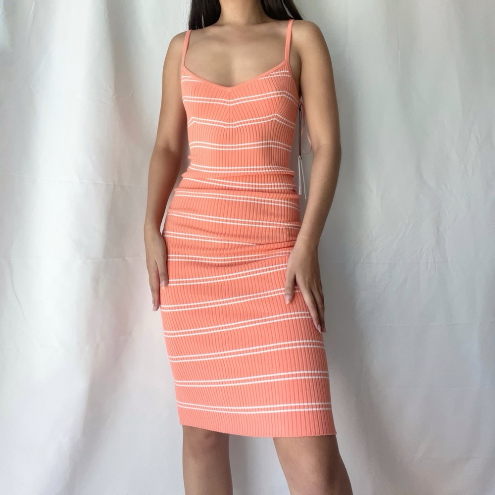 RVCA Orange Striped Rib Bodycon Midi dress - Picture 3 of 4